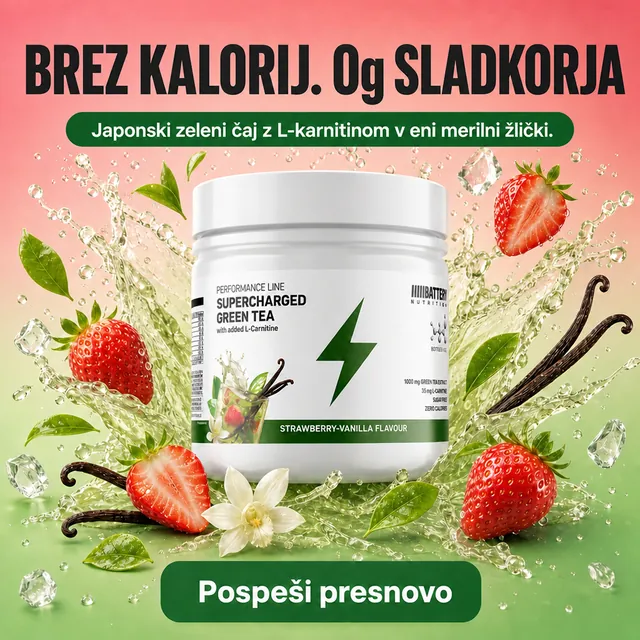 Battery Supercharged green tea with strawberries: no calories, no sugar, Japanese green tea with L-carnitine in one scoop