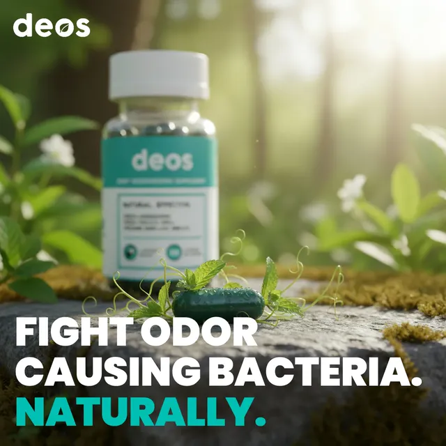 Deos odour-control pills, the pack shown with its fight-odour claim