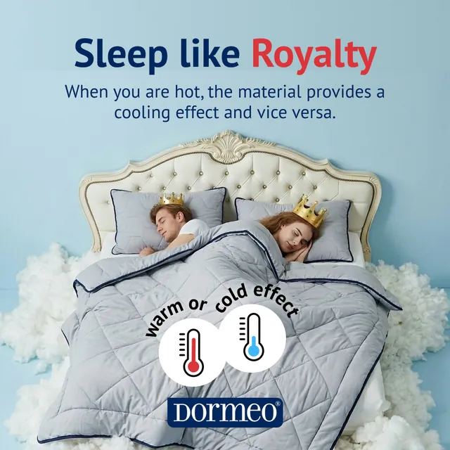 Dormeo duvet: sleep like royalty, a couple in crowns under a warm or cold effect duvet