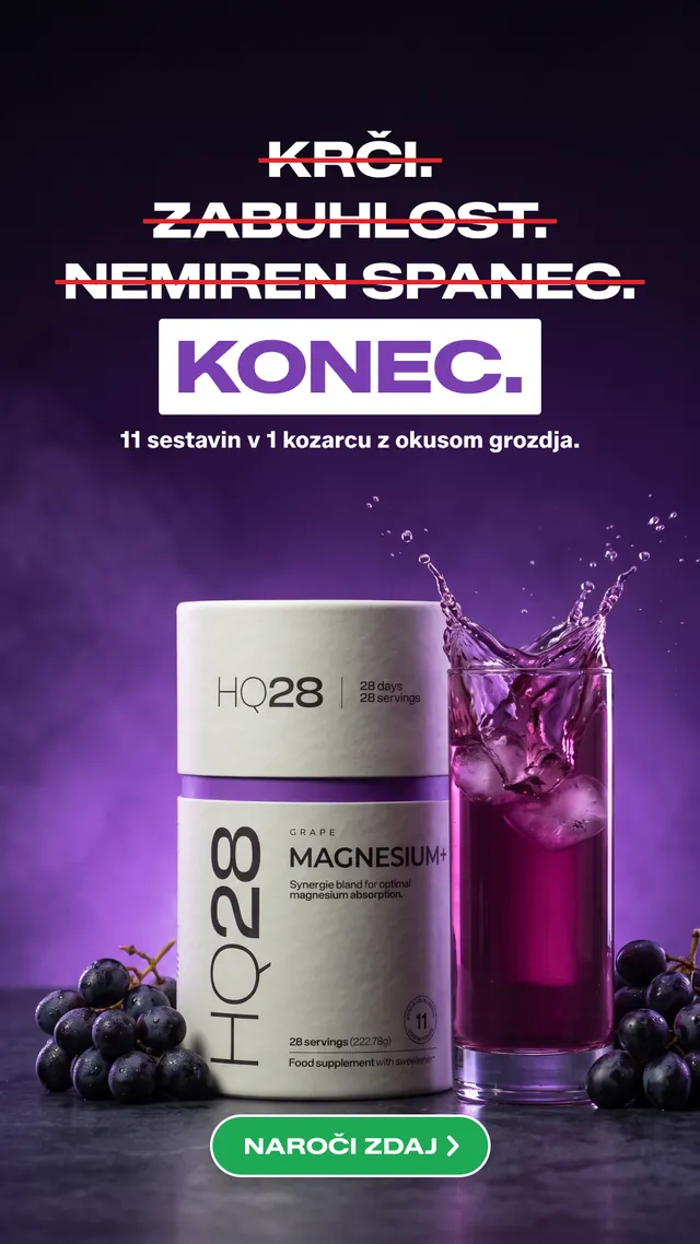 HQ28 Magnesium: cramps, puffiness, restless sleep, the end; 11 ingredients in one glass with grape flavour